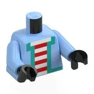 Torso, Pixelated Jacket, Dark Turquoise Trim, White/Red Striped Shirt Print, Bright Light Blue Arms, Black Hands