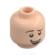 Minifig Head Woody, Dark Brown Eyebrows, Open Mouth, Nervous Smile / Lopsided Smile