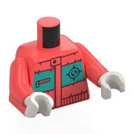 Torso, Puffer Jacket, Arctic Explorers Symbol, Dark Turquoise Stripe Print, Coral Arms, White Hands