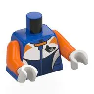 Torso, Wet Suit, White/Dark Blue/Orange Panels, Black Shark Print, Orange Arms, White Hands