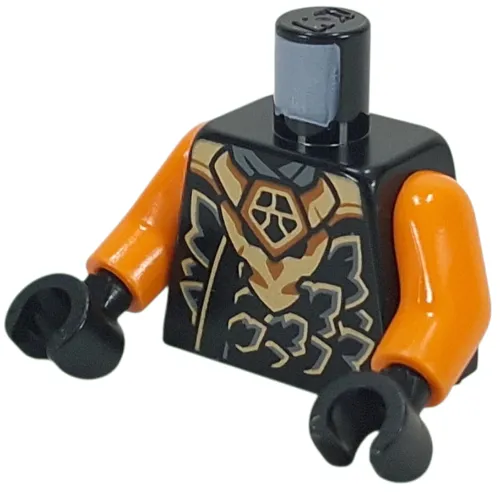 Torso Ninja Robe, Orange and Dark Bluish Grey Scales, Gold Dragon Print, Orange Arms, Black Hands with