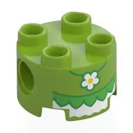 Brick Round 2 x 2, Pin Holes with White Dress, Green Ruffles, Daisy Pendant print
