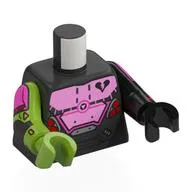 Torso, Odd Arms and Hands, Battle Armor, Bright Pink Top with Broke Black Hears, Arms Print, Left Black Arm and Hand, Right Lime Arm and Hand