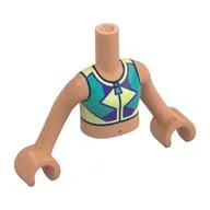 Minidoll Torso Girl with Yellowish Green/Dark Turquoise/Dark Purple Top Print, Nougat Arms and Hands