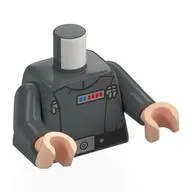 Torso, Imperial Officer Uniform, Admiral, Black Belt, Blue/Red Rank Indicator Print, Dark Bluish Gray Arms, Light Nougat Hands