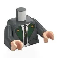 Torso, Jacket, Green Collar, Gold Buttons, White Shirt, Dark Green Tie, Crumbs Print, Dark Bluish Gray Arms, Light Nougat Hands