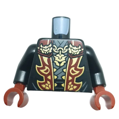 Torso, Robe, Dark Red Gold Lapel, Dark Bluish Grey Shirt, Gold Pendant, Gold Dragon on Back Print, Black Arms, Dark Red Hands