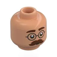 Minifig Head Dr. Watson, Reddish Brown Eyebrows, Thick Moustache, Silver Glasses