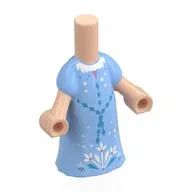 Microdoll Body Long Dress Bright Light Blue with Dark Azure Crustal, White Flowers print