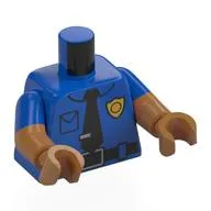 Torso, Dual Molded Arms, Police Uniform, Gold Badge, Black Tie, Belt Print, Blue Sleeves Pattern, Medium Nougat Arms and Hand