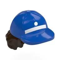 Hair and Hat, Cap with White Stripe, Dot and Dark Brown Curly Hair