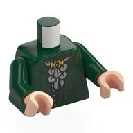 Torso, Open Sweater, Silver Ruffles, Decorations, Gold Brooch Print, Dark Green Arms, Light Nougat Hands