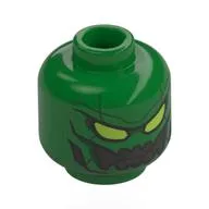 Minifig Head Green Goblin, Armour Plating, Lime Eyes, Silver Mouth, Sharp Teeth