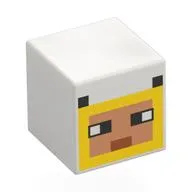 Minifig Head Special, Cube with Pixelated Yellow/Nougat Face, Black Eyes, Ears, Medium Nougat Mouth