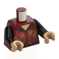 Torso, Nougat Buttoned Shirt, Red Streaks, Black Collar Print, Black Arms, Warm Tan Hands