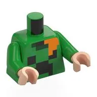 Torso, Pixelated Creeper Face, Orange Tail Print, Bright Green Arms, Light Nougat Hands