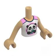 Minidoll Torso Girl with White/Bright Pink Top, Panda Print, Warm Tan Arms and Hands