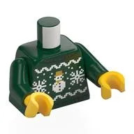 Torso, Christmas Sweater, Snowman, Snowflakes Print, Dark Green Arms, Yellow Hands