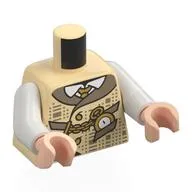 Torso, Buttoned Vest, Dark Tan Color, Gold Watch On Chain, White Shirt, Tie Print, White Arms, Light Nougat Hands