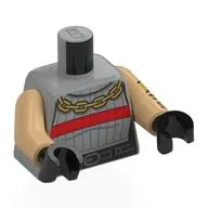 Torso, Sweater, Red Stripe, Gold Chain Necklaces, Black Belt Print, Warm Tan Arms, Black Hands