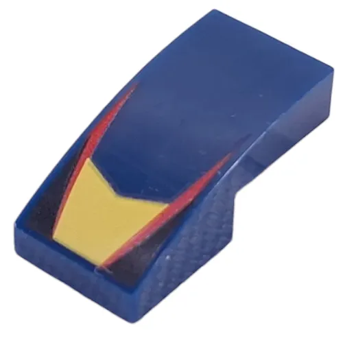 Brick Curved 2 x 1 No Studs with Yellow Shape, Red Lines, Black Triangles Print