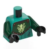 Torso, Armor, Dark Green Chest with Yellowish Green Kraken, Reddish Brown Trim Print, Dark Green Arms, Black Hands
