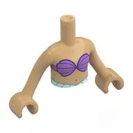 Minidoll Torso Girl with Medium Lavender See Shells, Light Aqua Tail Print, Warm Tan Arms and Hands