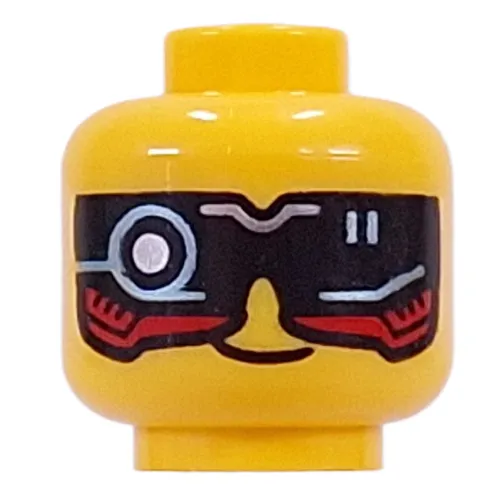 Minifig Head Cooper, Scowl/Black Visor with Red/Dark Turquoise/Silver Circuitry