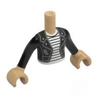 Minidoll Torso Girl with Black Jacket, White/Black Stripes Shirt Print, Warm Tan Arms and Hands