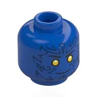 Minifig Head Nightcrawler, Yellow Eyes, Dark Blue Markings/Runes, Mean Smile, Open / Closed Mouth