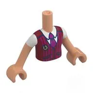 Minidoll Torso Girl with Dark Red Jacket, Gold 'C', Dark Pink Tie, White Shirt Print, Nougat Arms and Hands