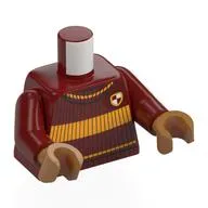 Torso, Knitted Sweater, Bright Light Orange Stripes, Gryffindor Crest Print, Dark Red Arms, Medium Nougat Hands