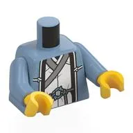 Torso, Open Robe, Dark Blue Trim, Light Bluish Grey Laces, White Robe, Light Bluish Grey Trim Print, Sand Blue Arms, Yellow Hands