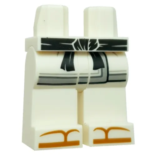 Hips and White Legs with Robe Ends, Light Bluish Grey Trim, Black Sash, Dark Orange Sandals Print
