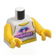 Torso, White Shirt, Pink 'PARADISA' Print, Yellow Arms and Hands