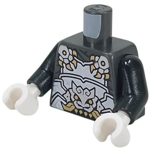 Torso, Silver Armor Plating, Wolff, Fold Fangs, Dark Red Asian Symbols on Back Print, Black Arms, White Hands