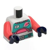 Torso, Space Suit, Dark Turquoise Panels, Belt, Coral Trim, Classic Space Logo, ID Badge Print, Coral Arms, Dark Blue Hands