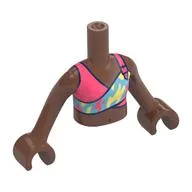 Minidoll Torso Girl with Coral, Medium Blue, Bright Light Yellow Top Print, Medium Brown Arms and Hands