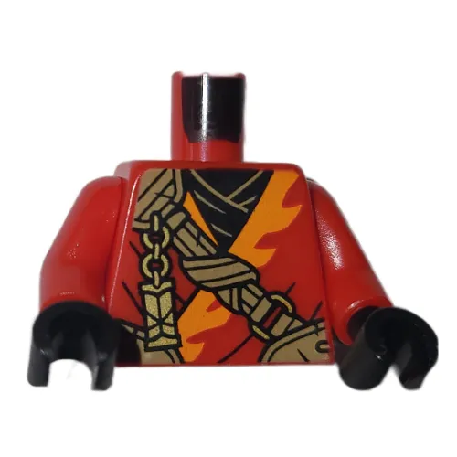 Torso, Ninja Robes, Orange Trim, Gold Strap Print, Red Arms, Black Hands