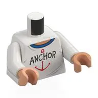 Torso Shirt, Dark Azure Collar, Black 'ANCHOR', Red Anchor Print, White Arms, Nougat Hands