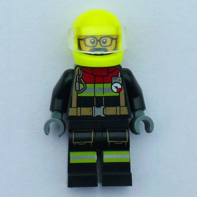Firefighter, Black Fire Suit, Vibrant Yellow Helmet
