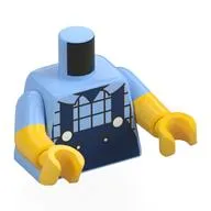 Torso, Dual Molded Arms, Dark Blue Overalls, Plaid Shirt Print, Bright Light Blue Sleeves Pattern, Yellow Arms and Hands