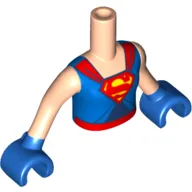 Minidoll Torso Girl with Blue Top with Red Cape Straps and 'S' Symbol and Belt Print, Light Nougat Arms, Blue Hands (Supergirl)
