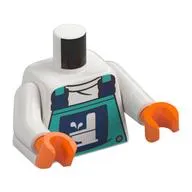 Torso, Dark Turquoise Overall, Dark Blue Clasps, White Toilet Print, White Arms, Orange Hands