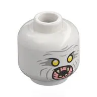 Minifig Head The Flukeman, Yellow Eyes, Bright Pink Alien Mouth, Tan Fangs, Light Bluish Grey Lines
