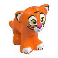 Animal, Big Cat Cub with Black Stripes, White Ears, Paws, Face, Bright Light Yellow Eyes, Dark Pink Nose Print