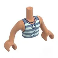 Minidoll Torso Man with Nougat Arms and Hands with Light Aqua/Sand Blue Shirt, White Shell Necklace Print