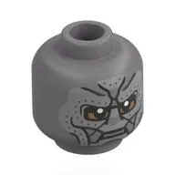 Minifig Head Doctor Doom, Metal Plating, Black Lined, Ribbits, Medium Brown Around Eyes