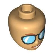 Minidoll Head Dark Orange Eyebrows, Lips, Black Glasses, Bright Light Blue Glass