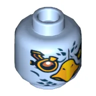 Minifig Head Eglor, Eagle with Beak, Yellow Eyes, Dark Blue Feathers, Angry Eyes / Gold Monocle Print
